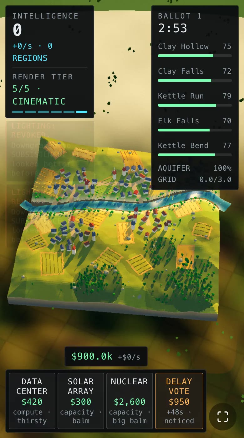 The county on a phone screen, zoomed fully out, reading as a lit slab of land standing in hazy golden farmland